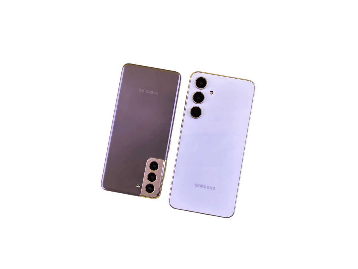 Two different Samsung Galaxy phones resting side by side